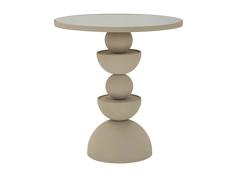 Crèmekleurige metalen salontafel met spiegel, ø 45x49,5 cm