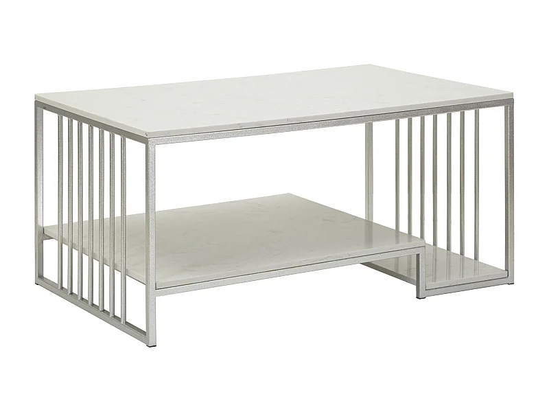 Tavolo da caffe' in metallo argento e marmo cm 90x60x45