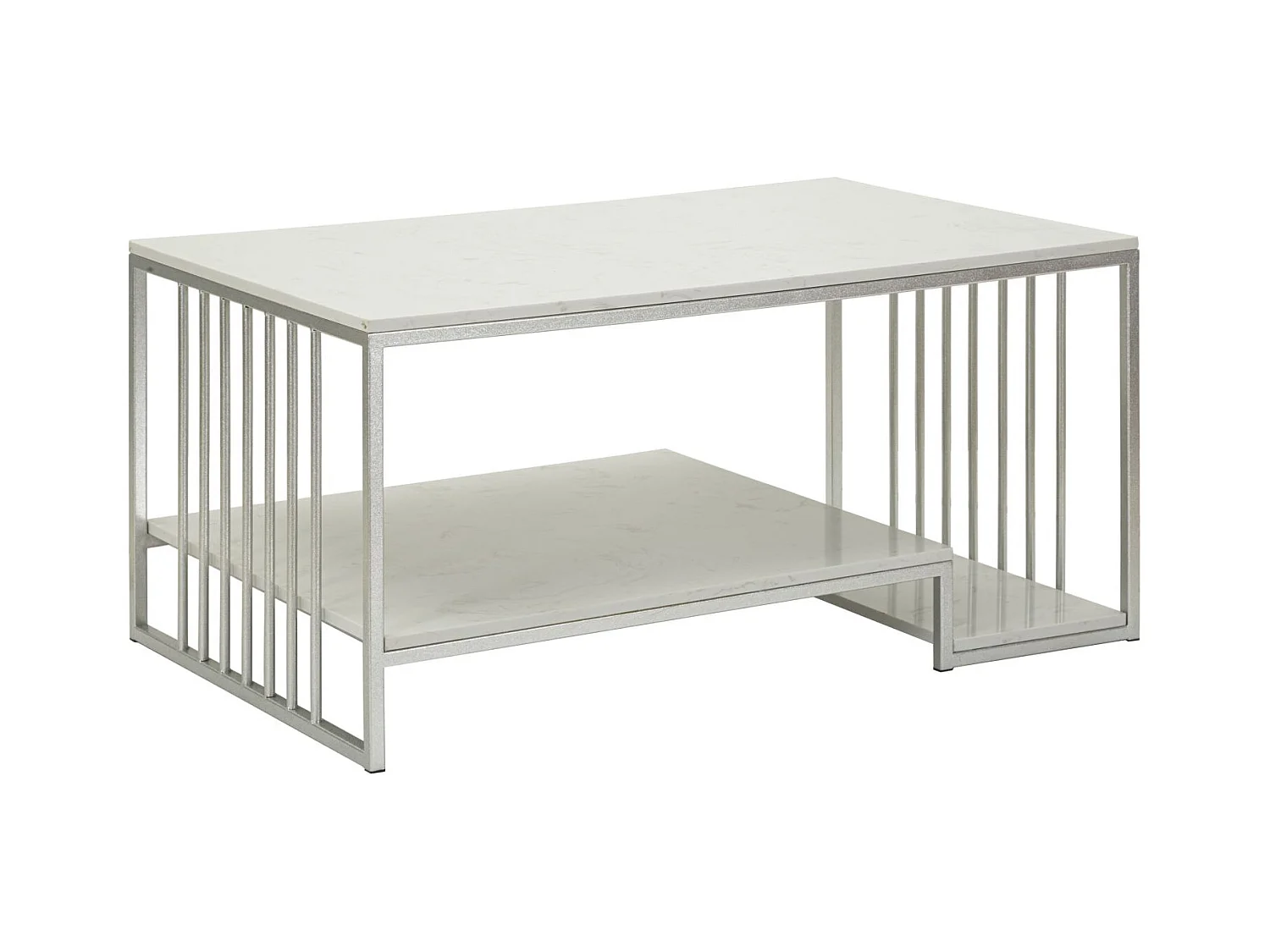 Table basse en métal argenté et marbre, 90x60x45 cm