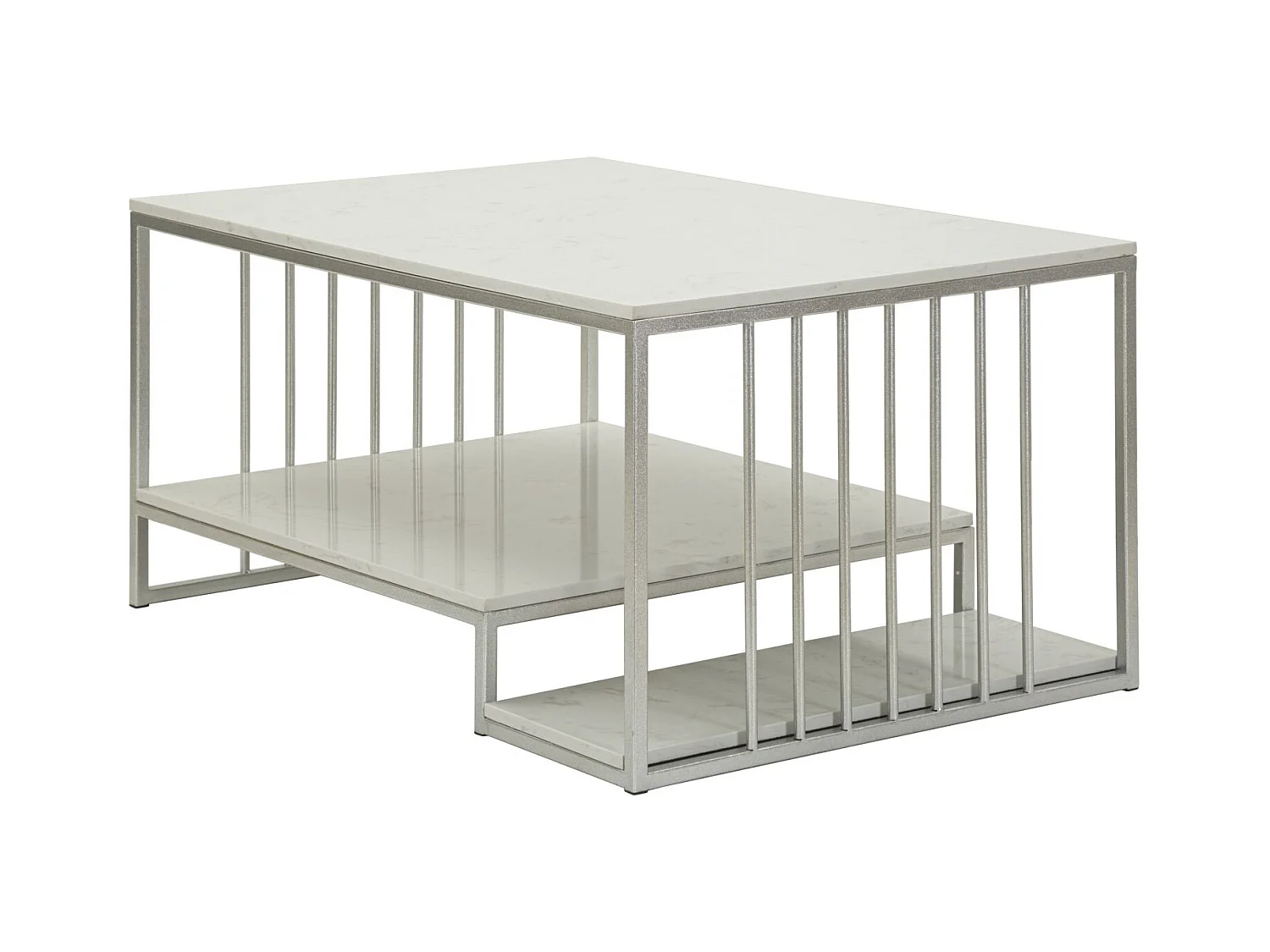 Table basse en métal argenté et marbre, 90x60x45 cm