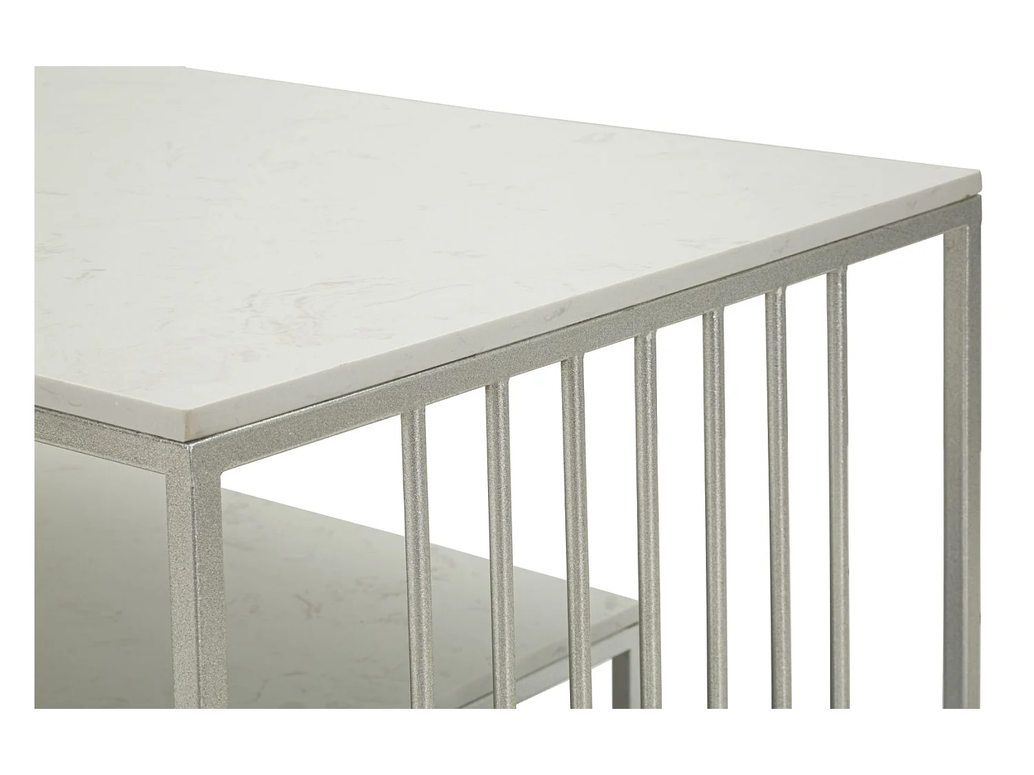 Table basse en métal argenté et marbre, 90x60x45 cm