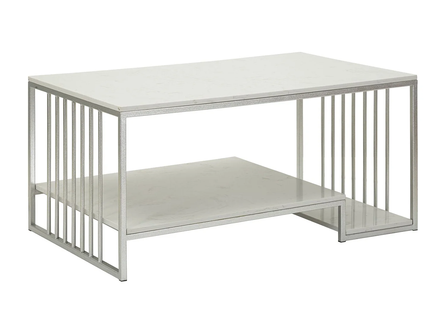 Table basse en métal argenté et marbre, 90x60x45 cm