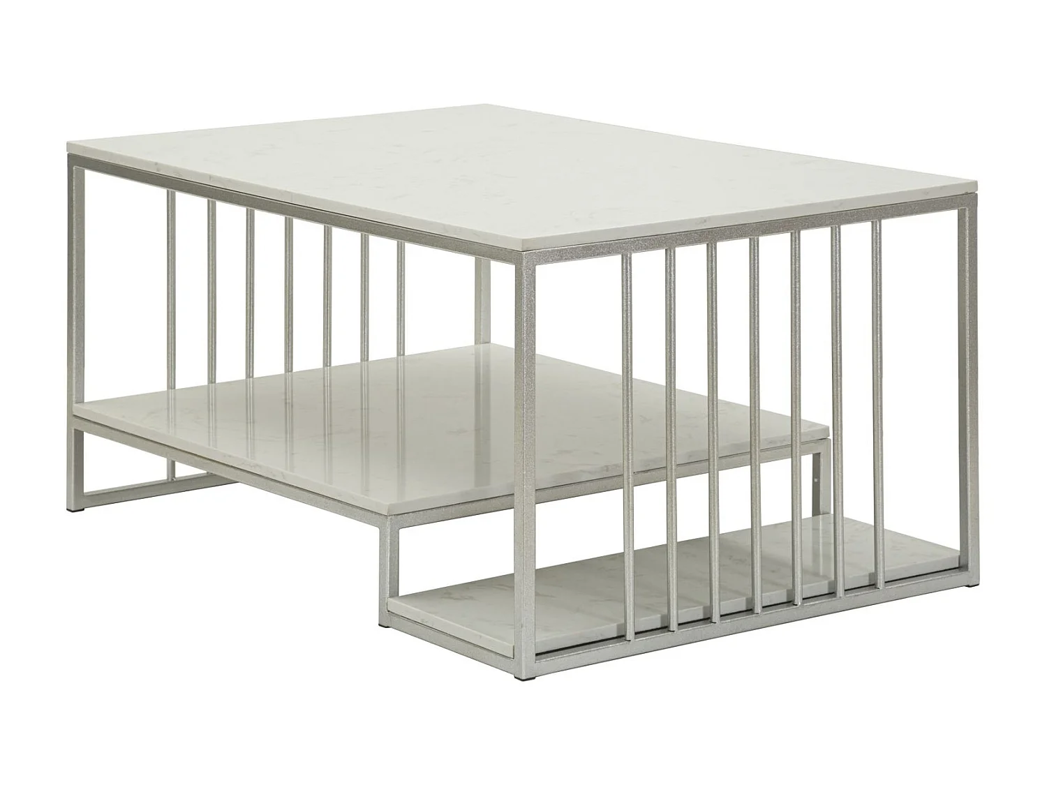 Table basse en métal argenté et marbre, 90x60x45 cm