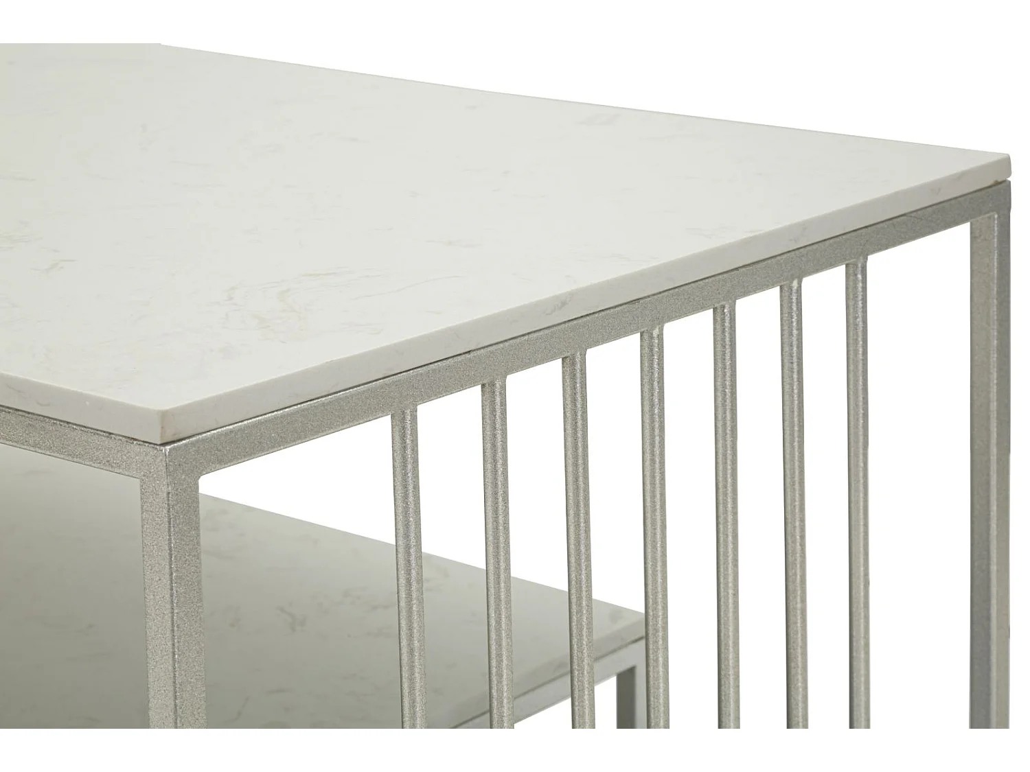 Table basse en métal argenté et marbre, 90x60x45 cm