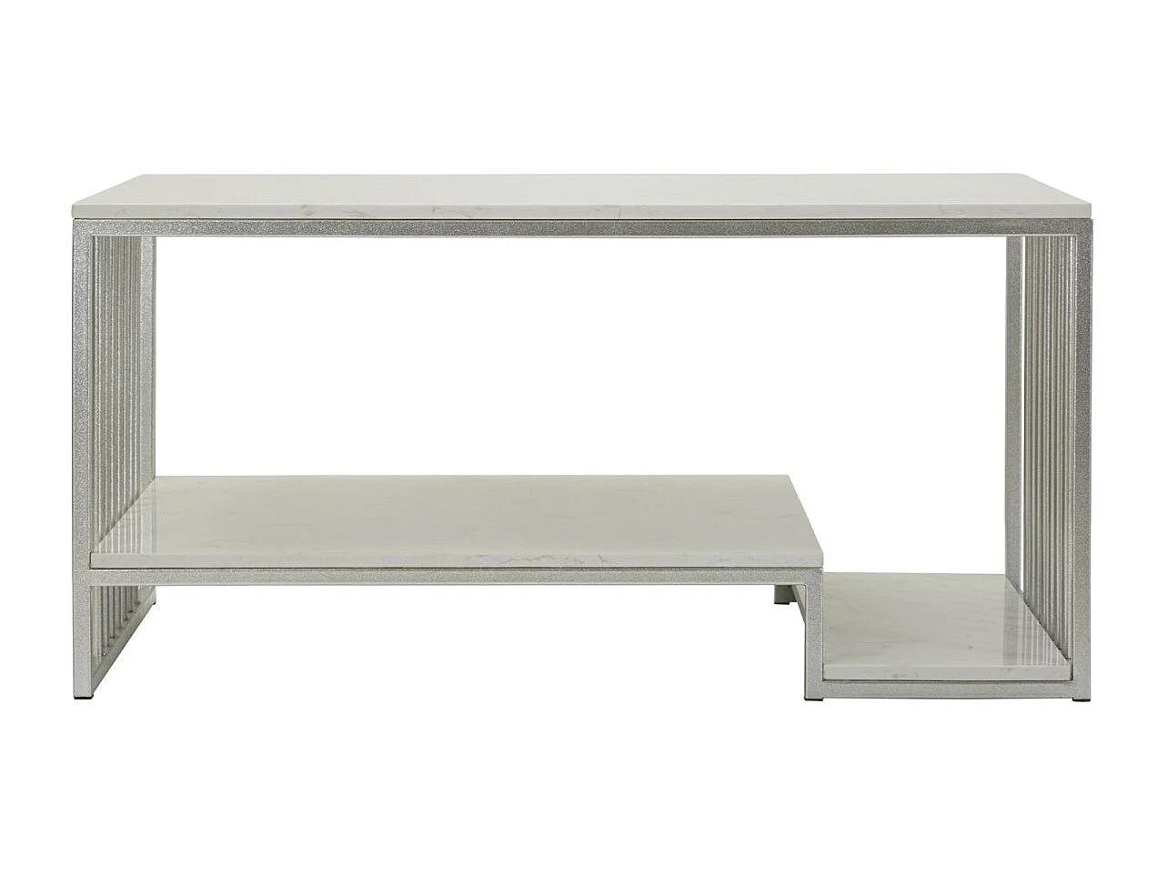 Table Basse en Marbre "Kayseri" 90cm Argent & Blanc