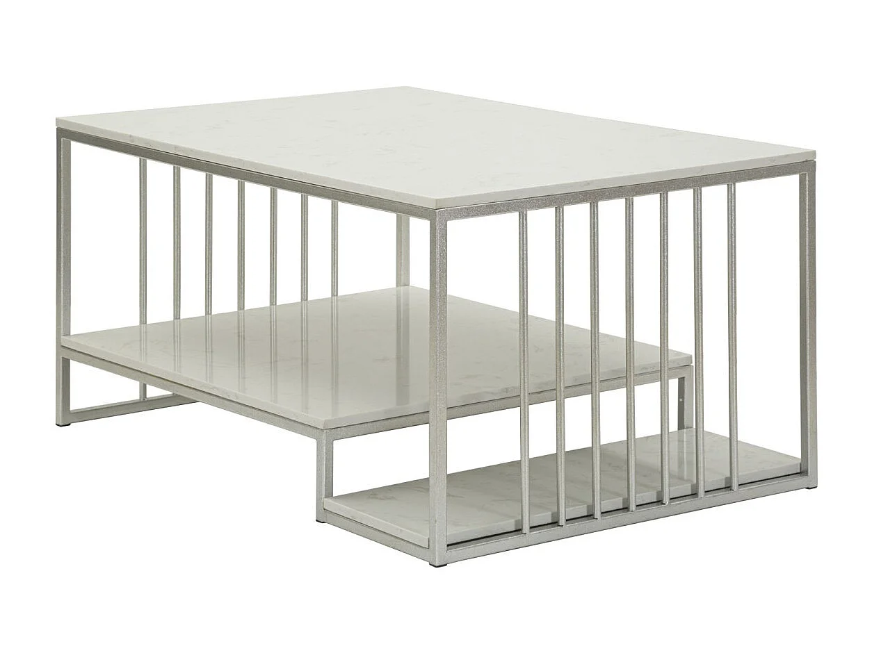 Table Basse en Marbre "Kayseri" 90cm Argent & Blanc