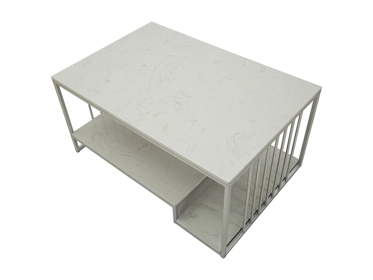 Table Basse en Marbre "Kayseri" 90cm Argent & Blanc