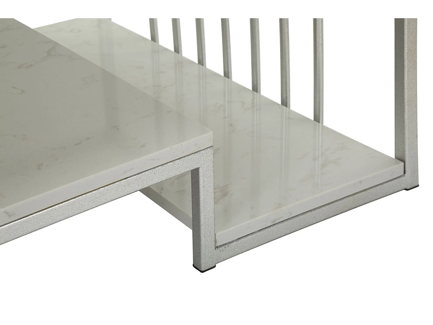 Table Basse en Marbre "Kayseri" 90cm Argent & Blanc