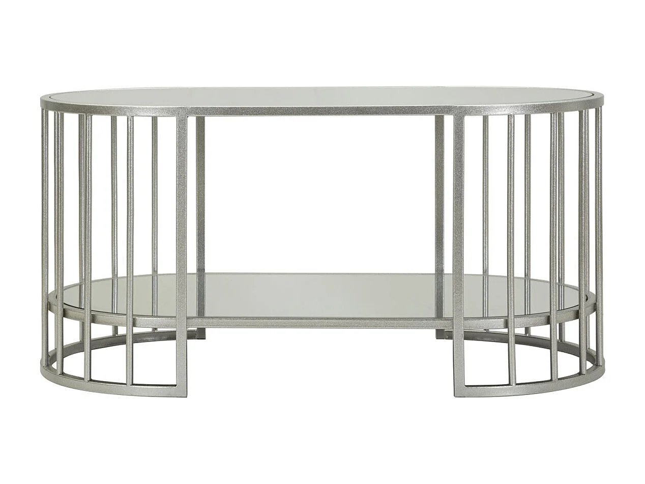 Salontafel van zilverkleurig metaal en glas, 90x50x45 cm
