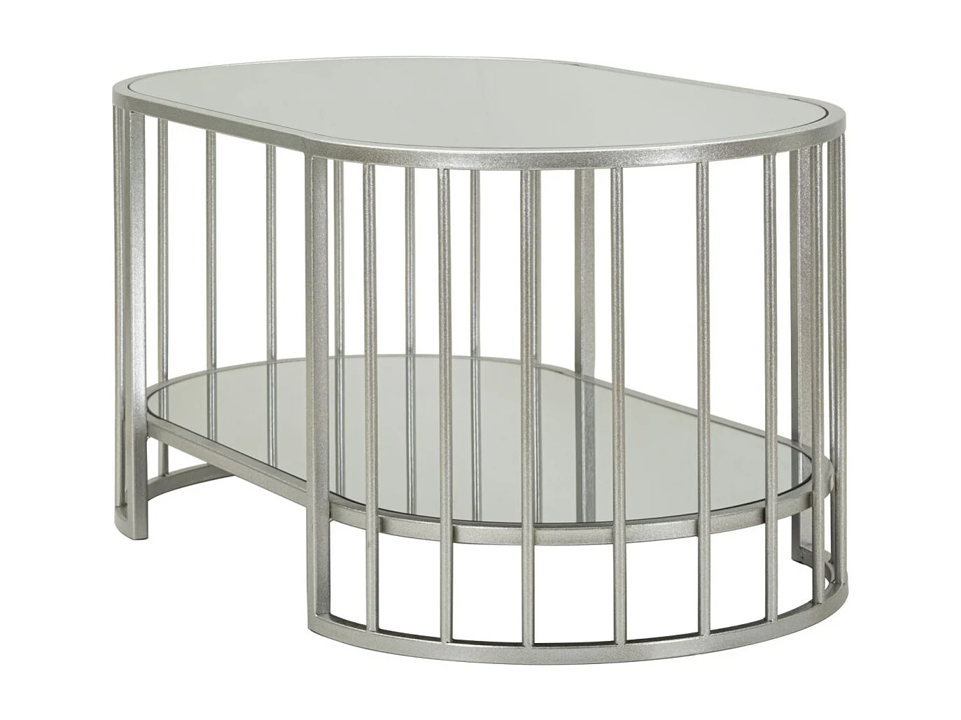 Salontafel van zilverkleurig metaal en glas, 90x50x45 cm