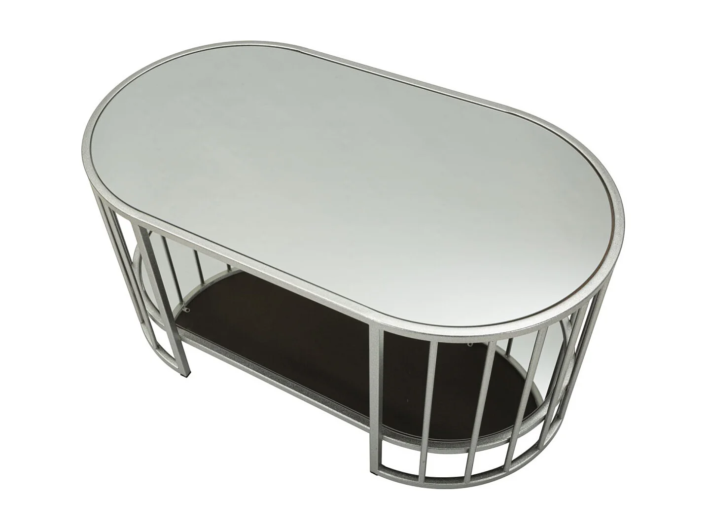 Salontafel van zilverkleurig metaal en glas, 90x50x45 cm