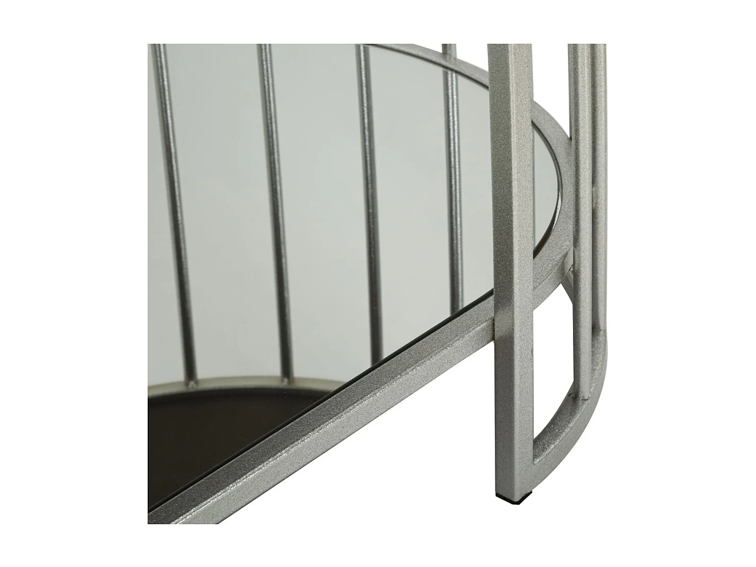 Salontafel van zilverkleurig metaal en glas, 90x50x45 cm