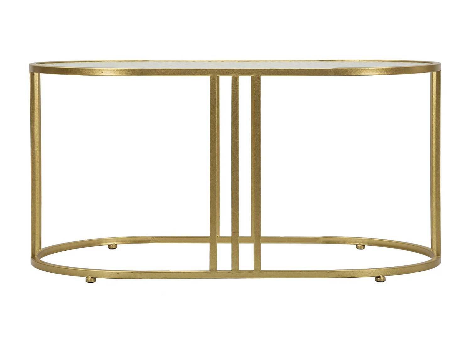 Salontafel van goudkleurig metaal en glas, 90x50x45 cm