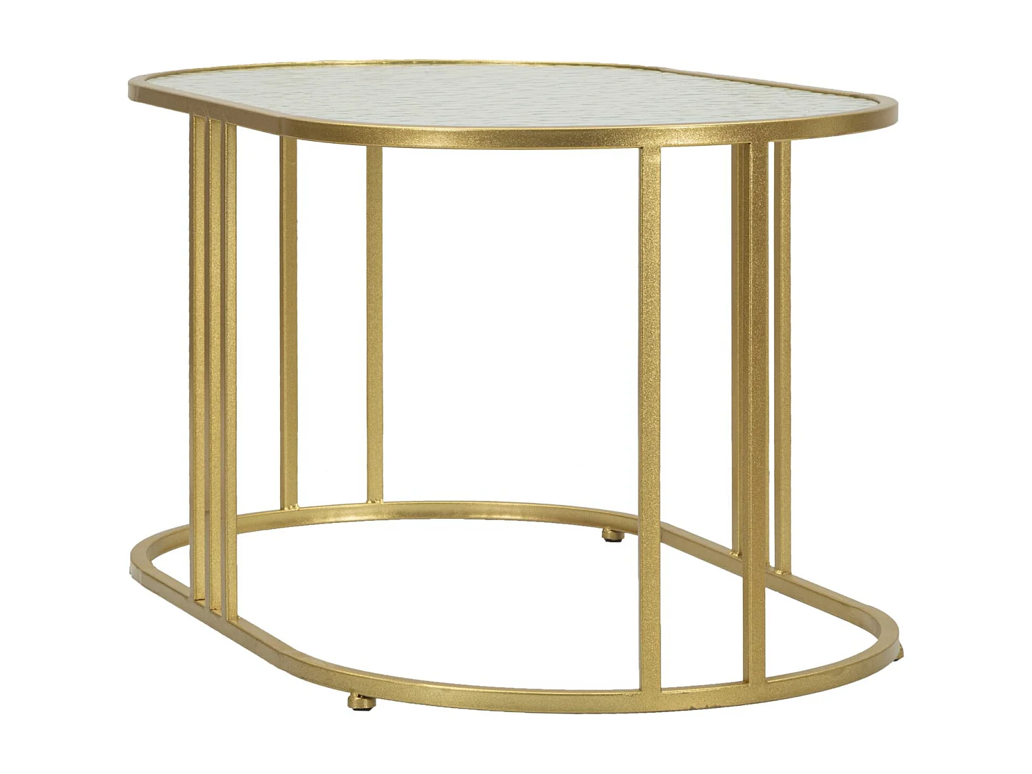 Salontafel van goudkleurig metaal en glas, 90x50x45 cm