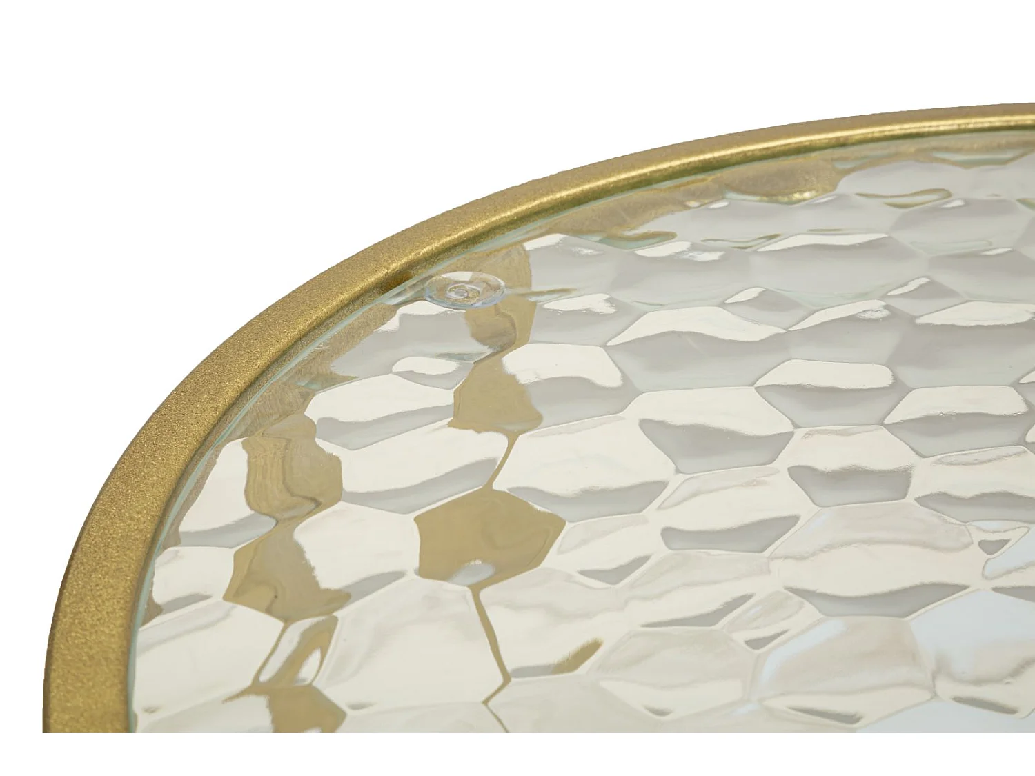 Salontafel van goudkleurig metaal en glas, 90x50x45 cm