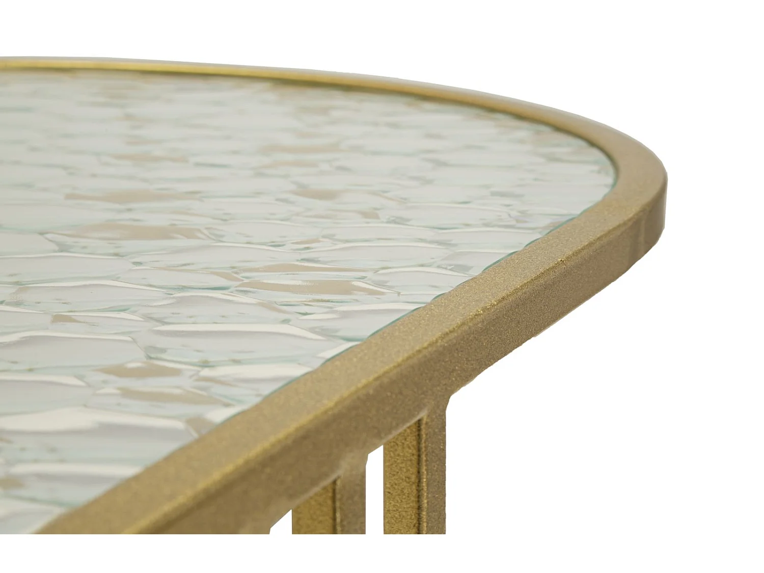 Salontafel van goudkleurig metaal en glas, 90x50x45 cm