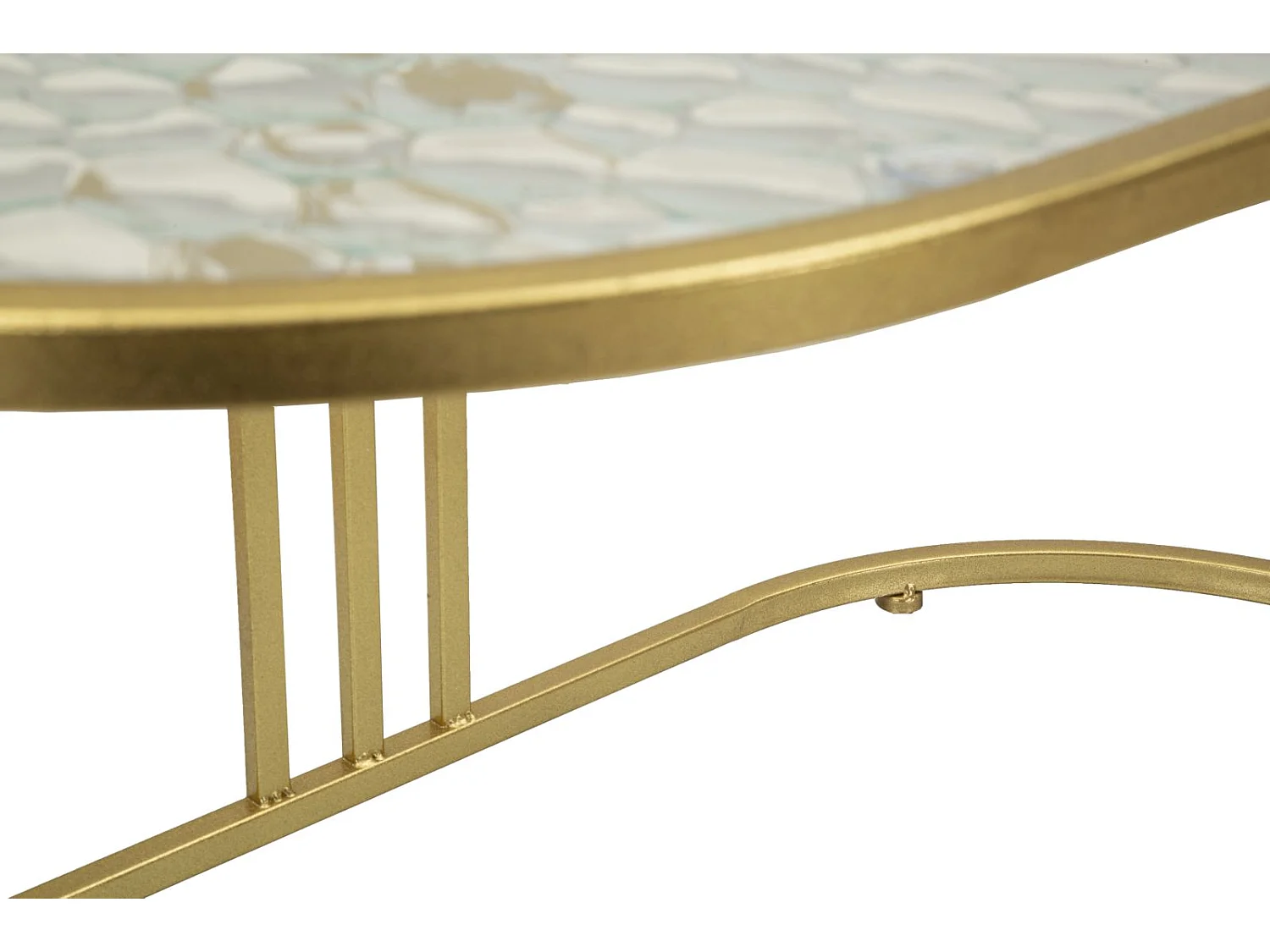 Salontafel van goudkleurig metaal en glas, 90x50x45 cm