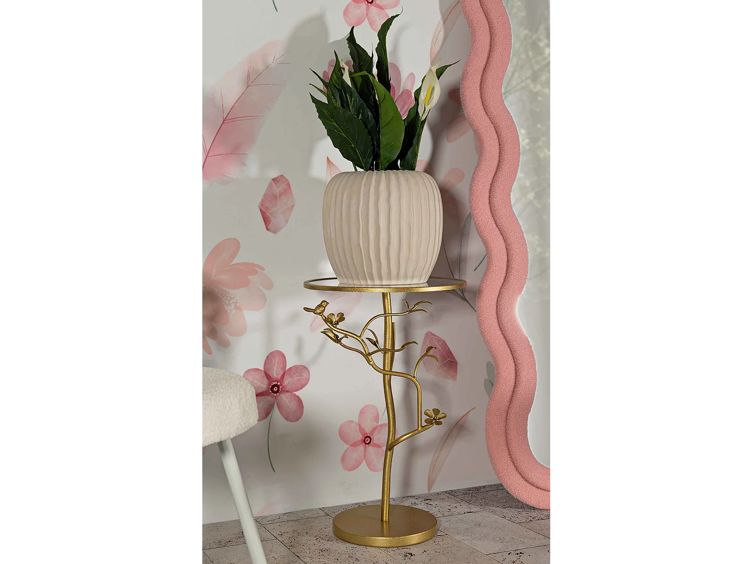 Tavolinetto in metallo dorato e vetro cm ø 38x60