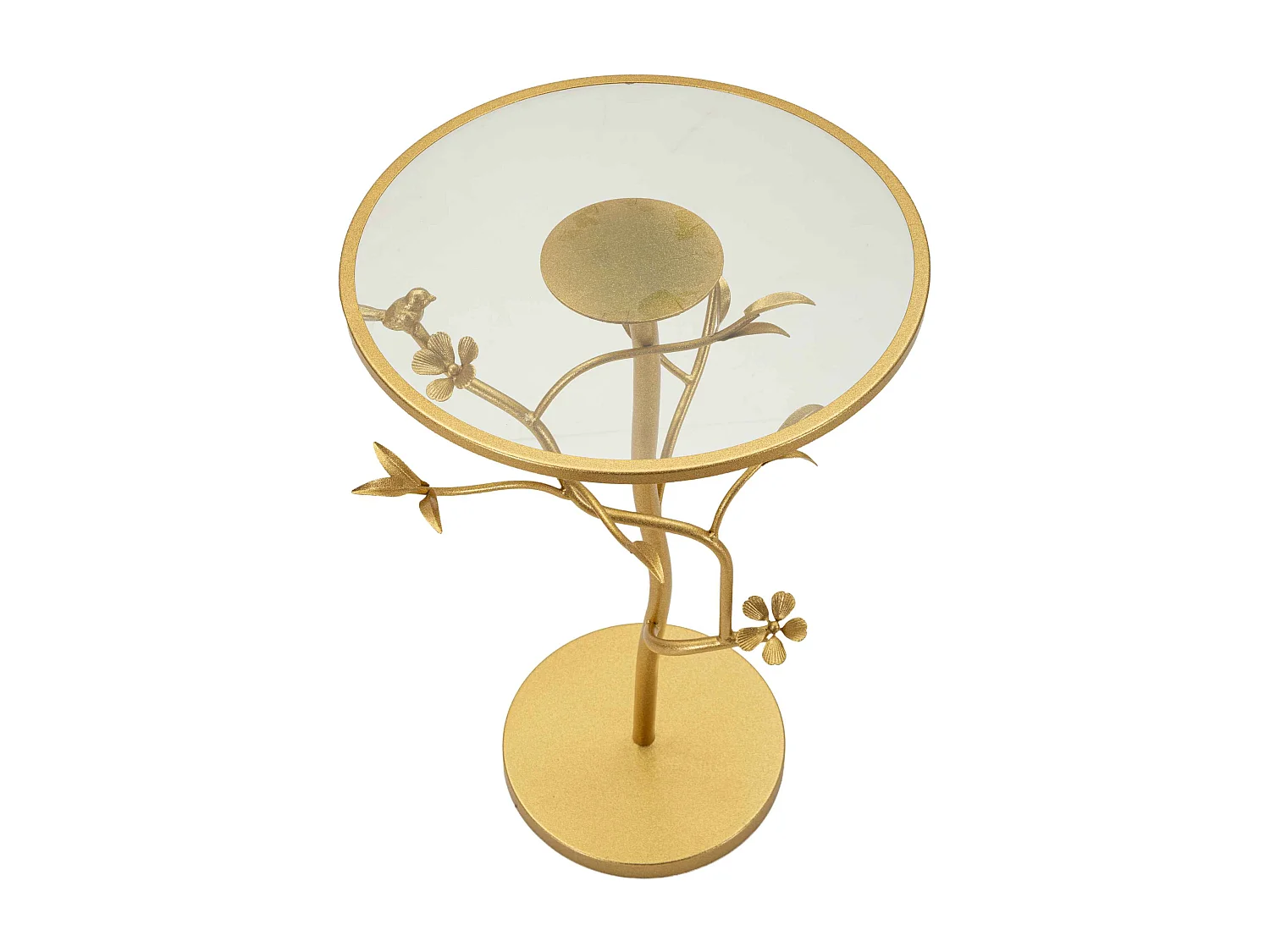 Tavolinetto in metallo dorato e vetro cm ø 38x60