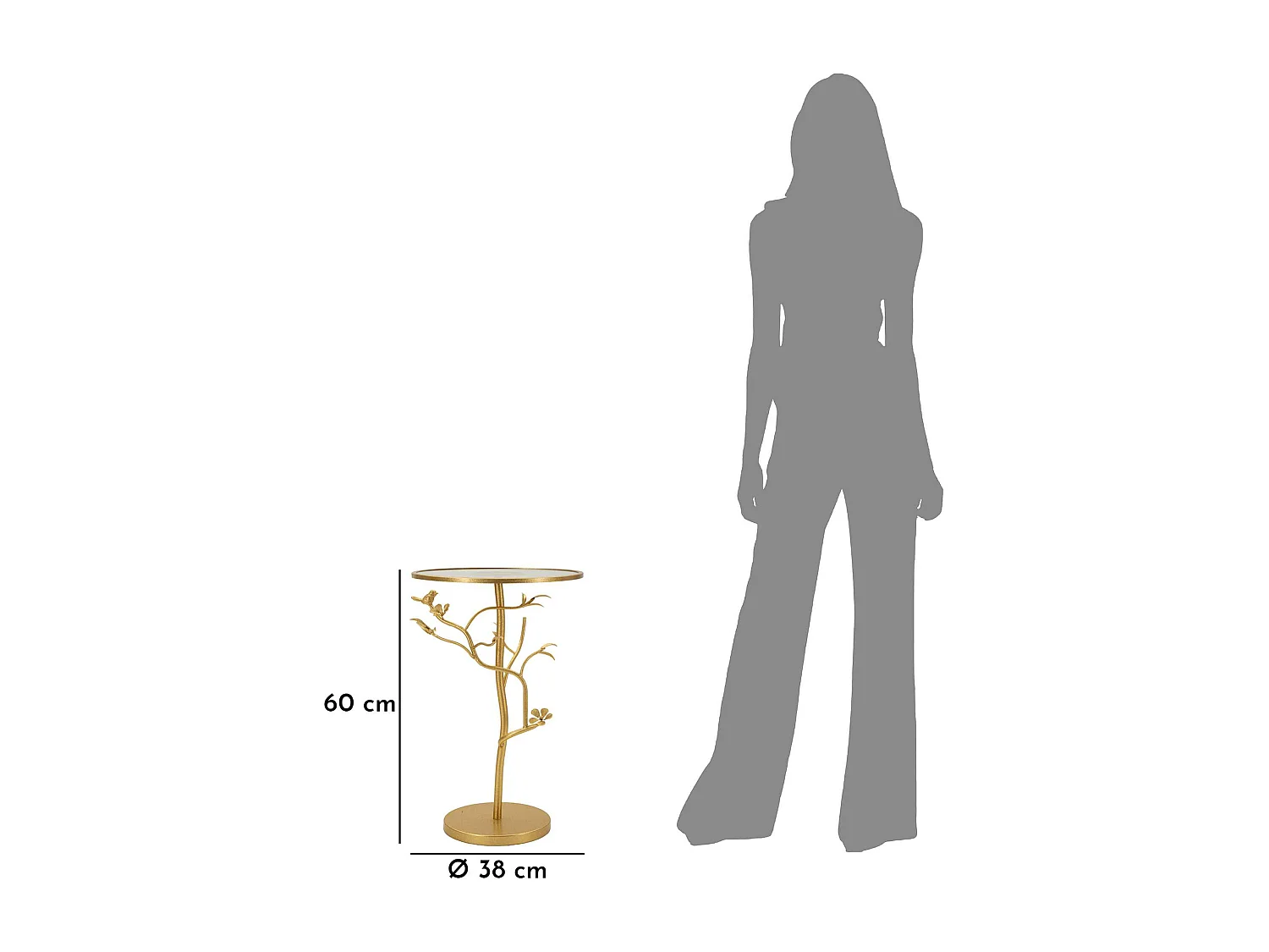 Tavolinetto in metallo dorato e vetro cm ø 38x60