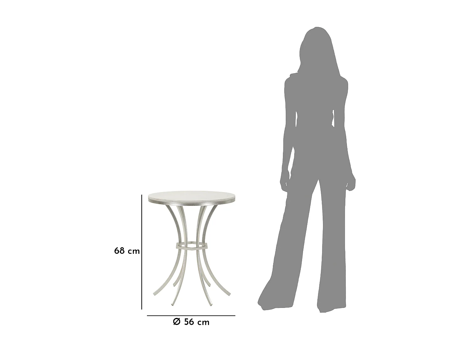 Table basse en métal argenté et marbre, ø 56x68 cm