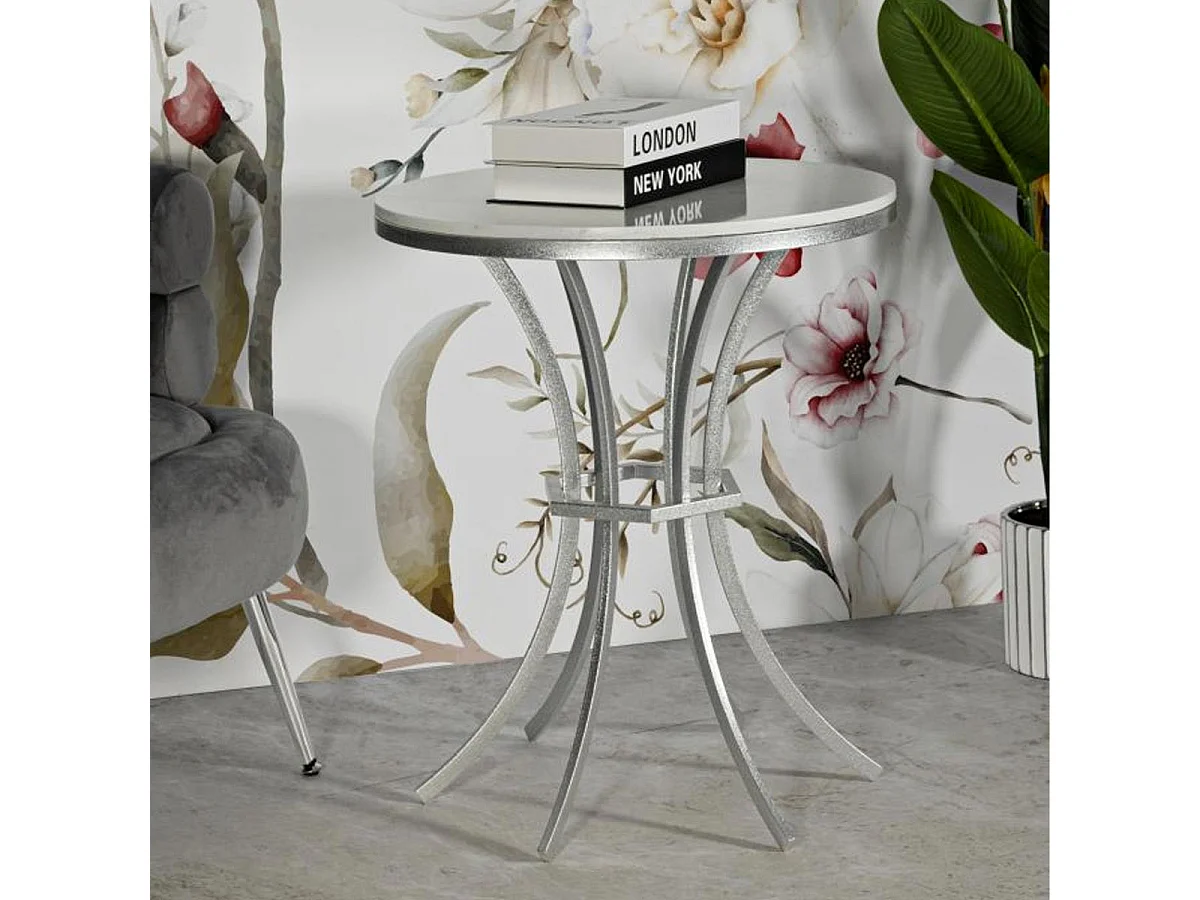Table d'Appoint Ronde "Istanbul" 68cm Blanc & Argent