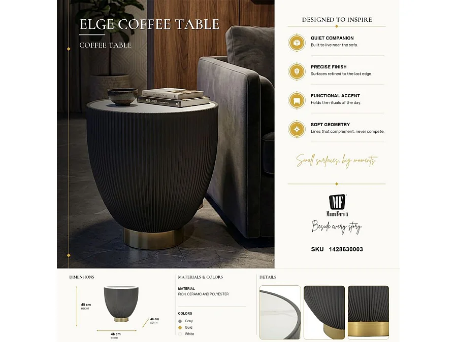 Table Basse Design "Elge" 46cm Gris