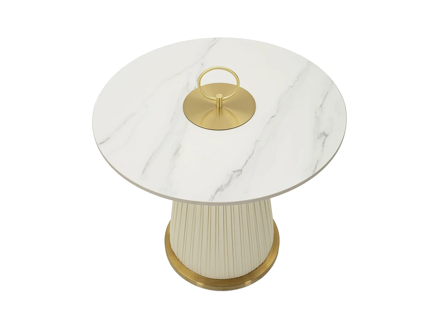 Table basse en éco-cuir crème avec plateau en marbre cm ø 60x54