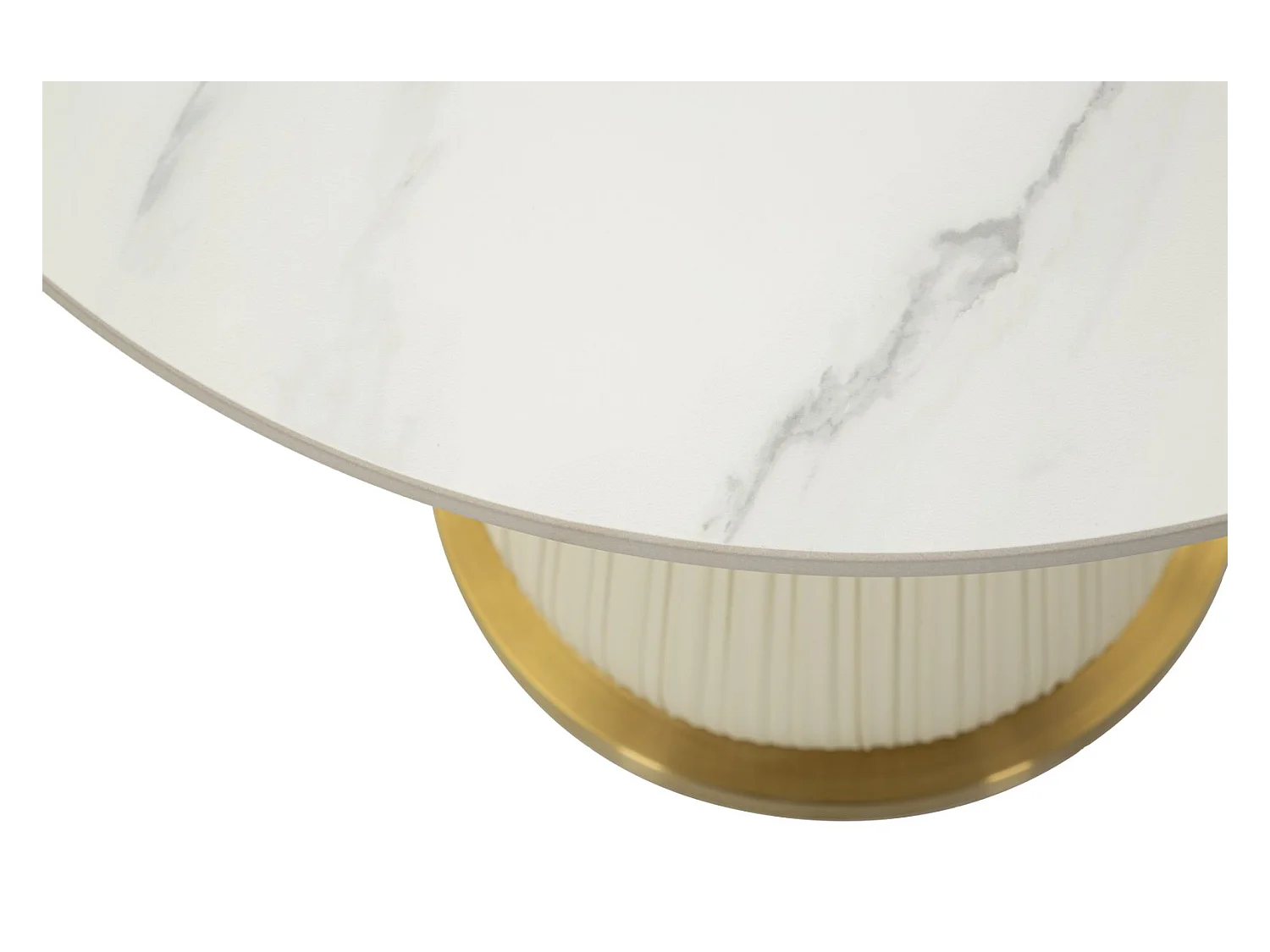 Table basse en éco-cuir crème avec plateau en marbre cm ø 60x54