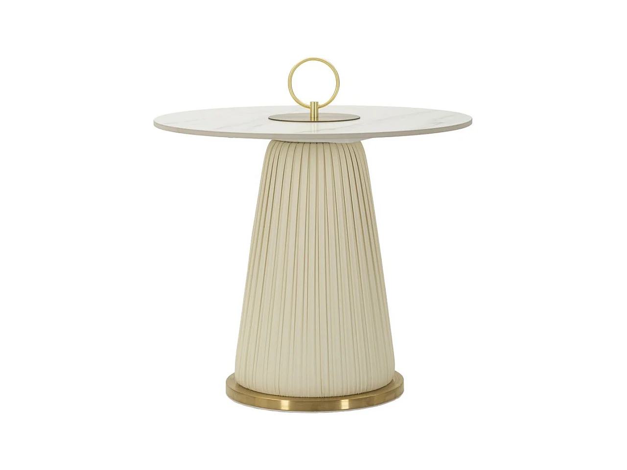Table basse en éco-cuir crème avec plateau en marbre cm ø 60x54