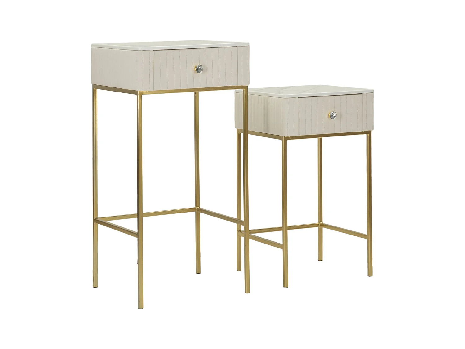 Tables hautes carrées, lot de 2, en velours crème, ø 45x90-40x70 cm