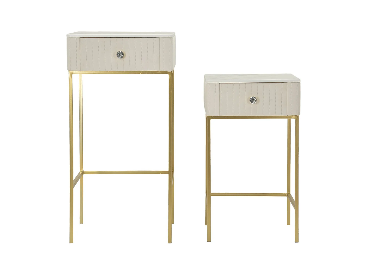 Tables hautes carrées, lot de 2, en velours crème, ø 45x90-40x70 cm