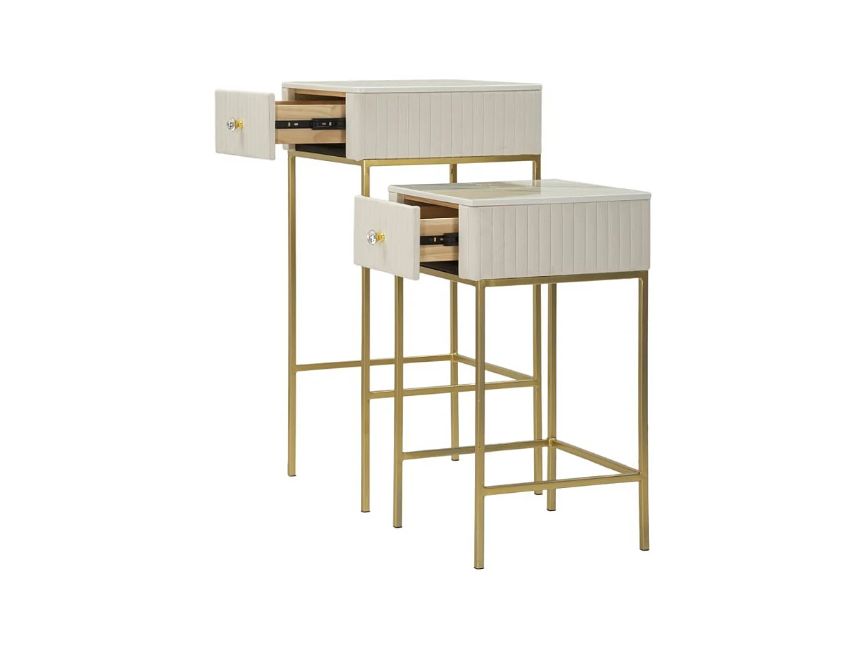 Tables hautes carrées, lot de 2, en velours crème, ø 45x90-40x70 cm