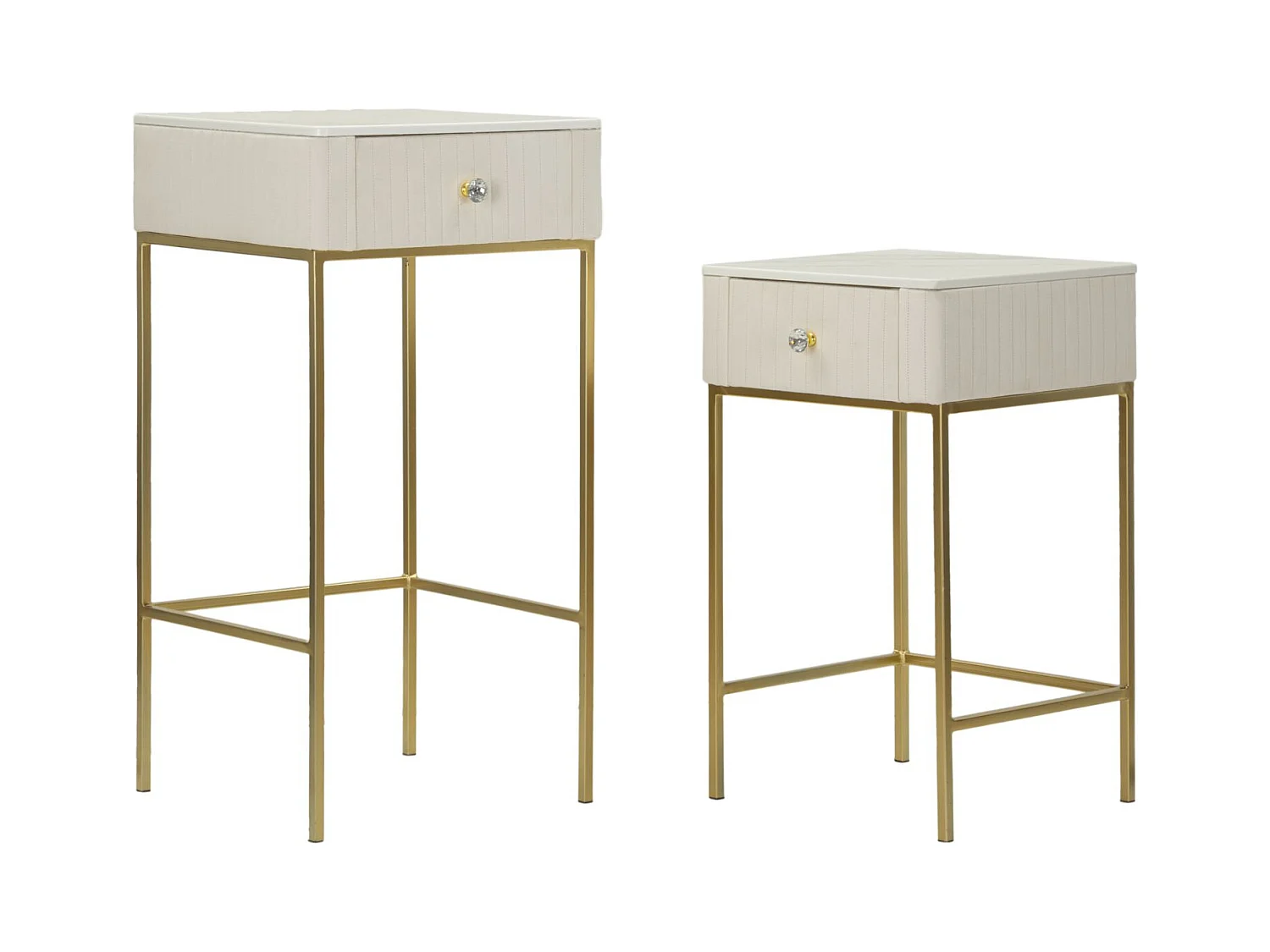 Tables hautes carrées, lot de 2, en velours crème, ø 45x90-40x70 cm