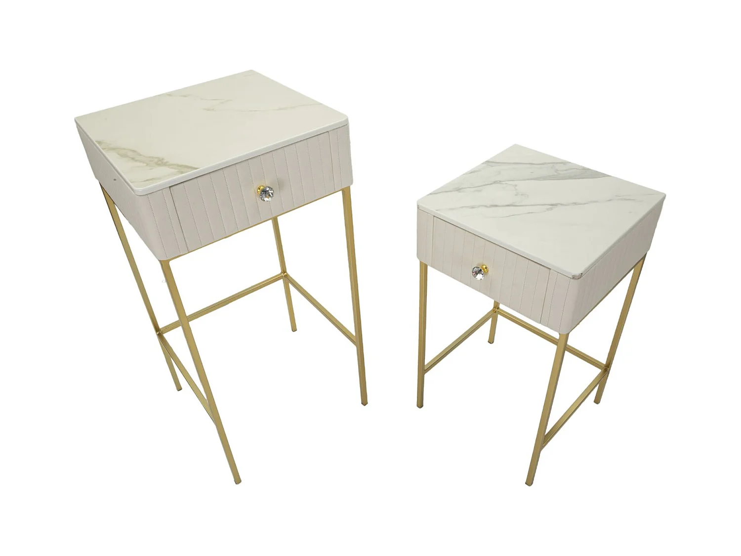 Tables hautes carrées, lot de 2, en velours crème, ø 45x90-40x70 cm