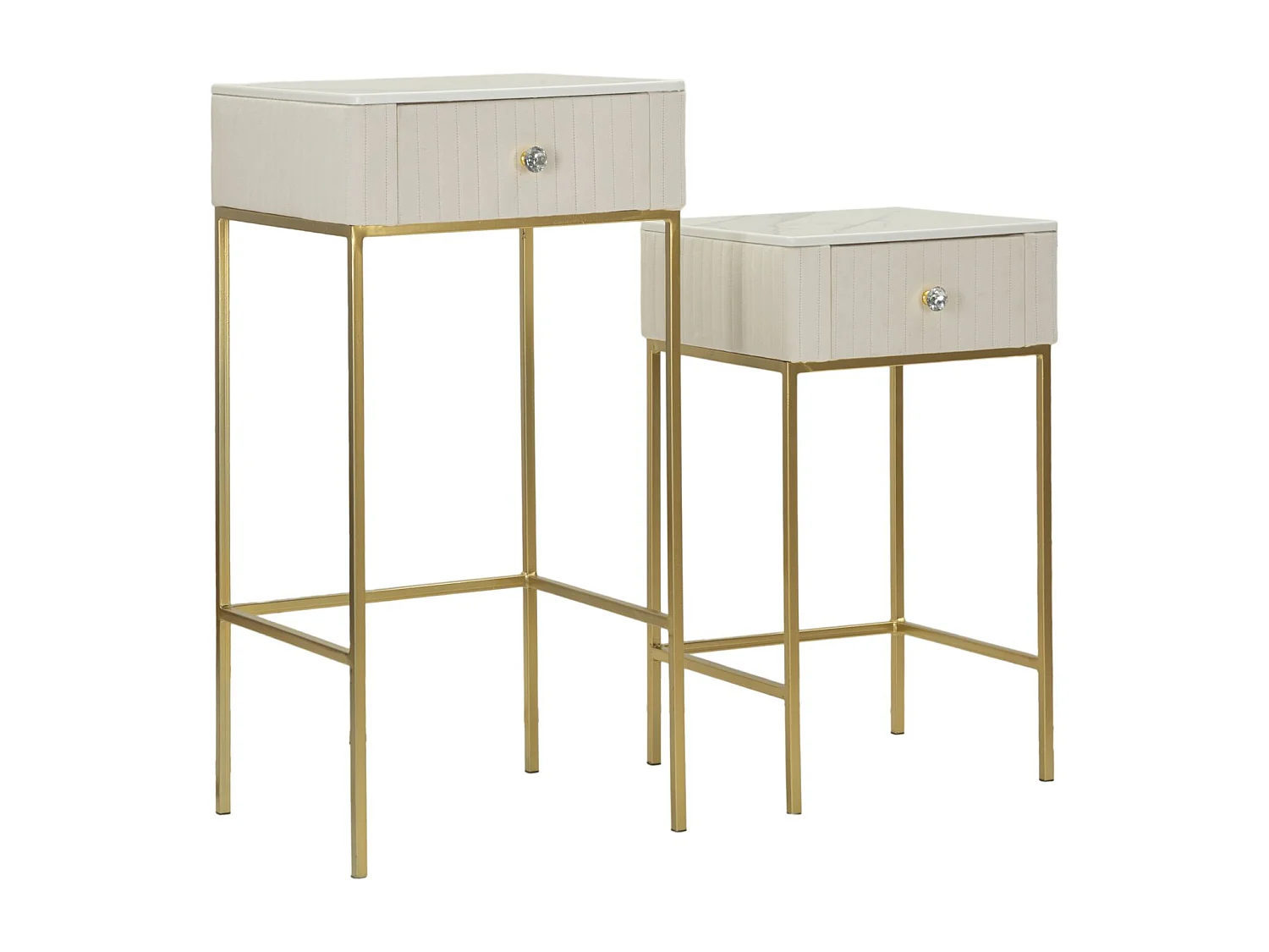 Tables hautes carrées, lot de 2, en velours crème, ø 45x90-40x70 cm