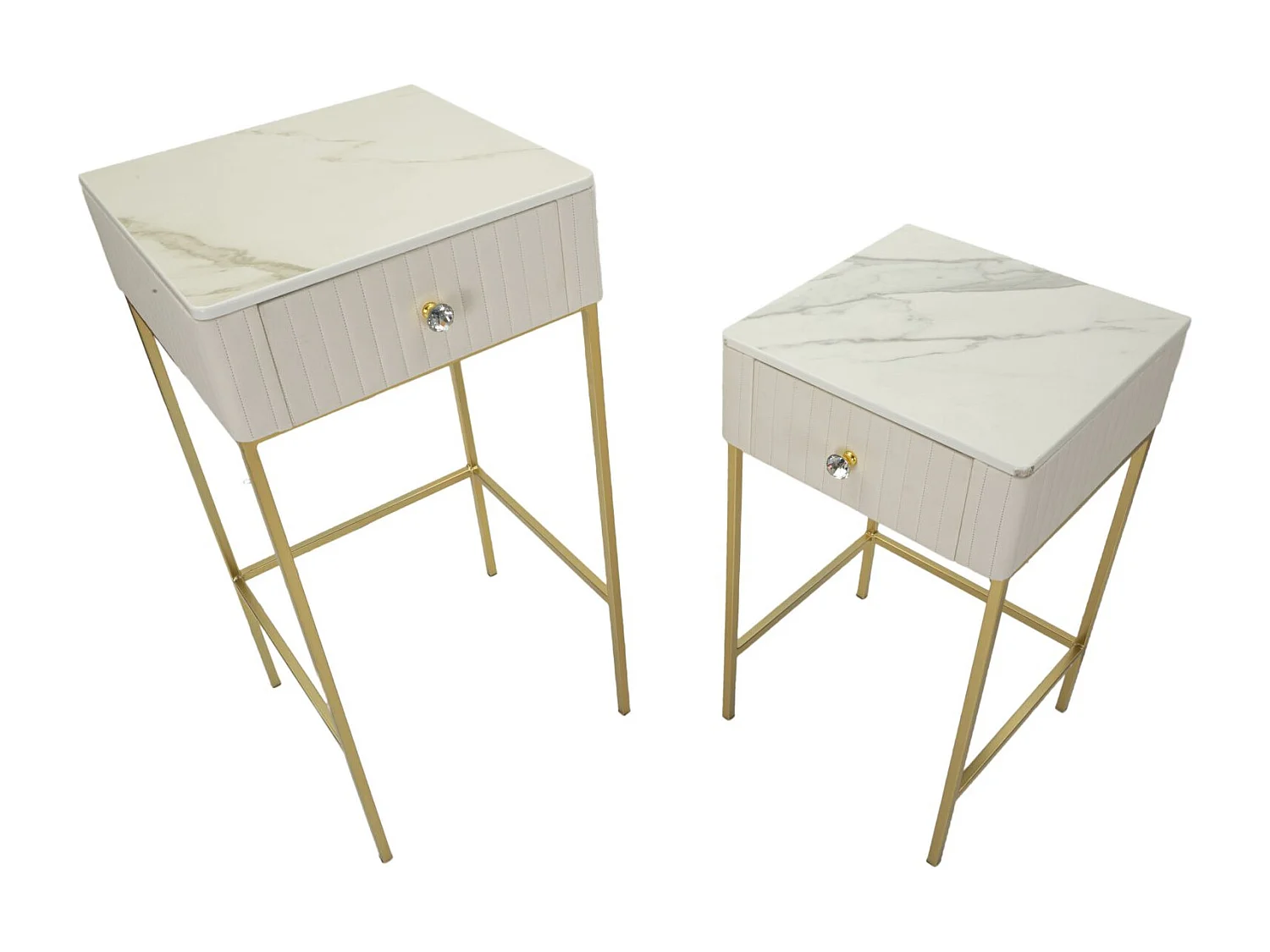 Tables hautes carrées, lot de 2, en velours crème, ø 45x90-40x70 cm