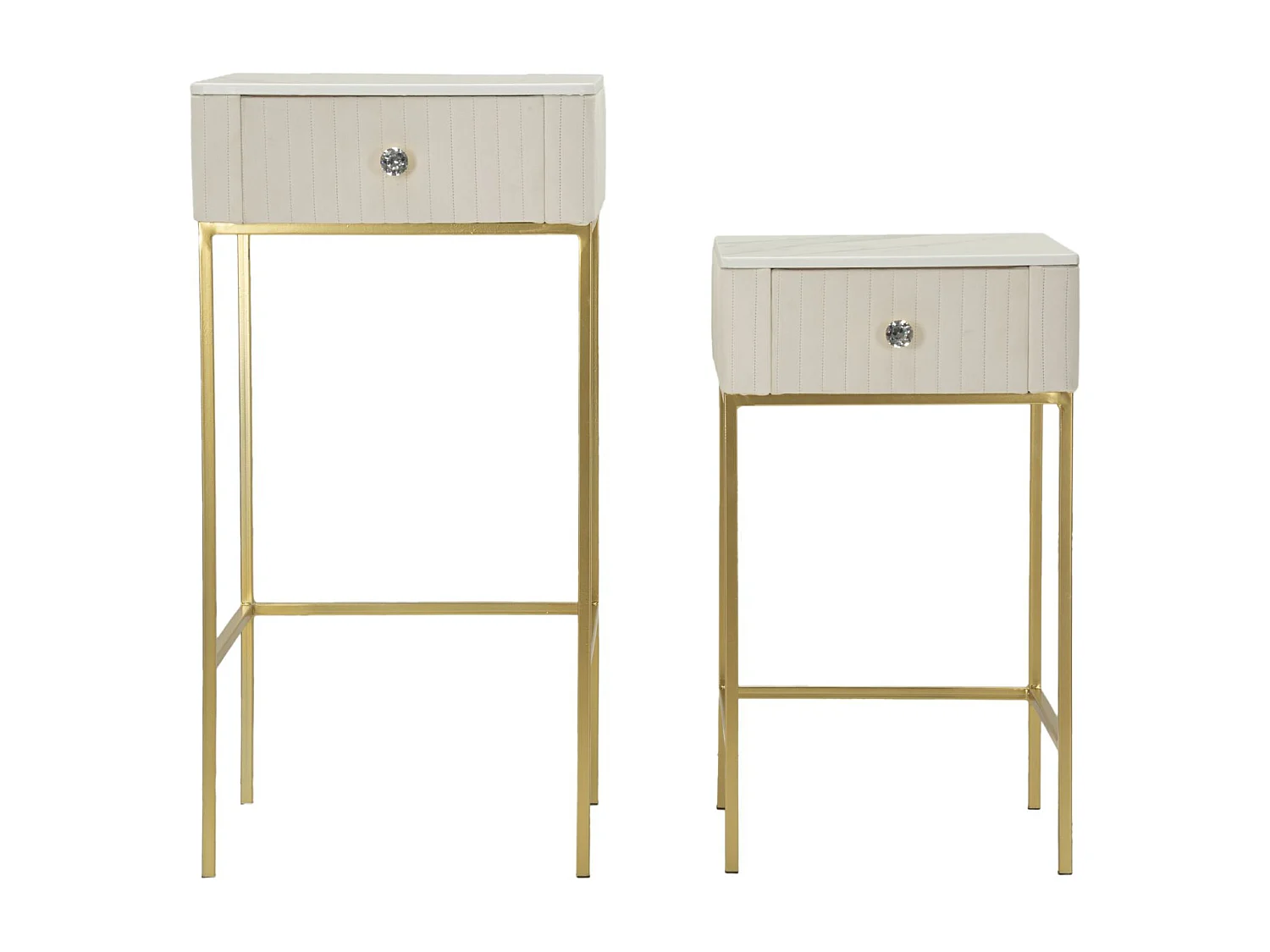 Tables hautes carrées, lot de 2, en velours crème, ø 45x90-40x70 cm