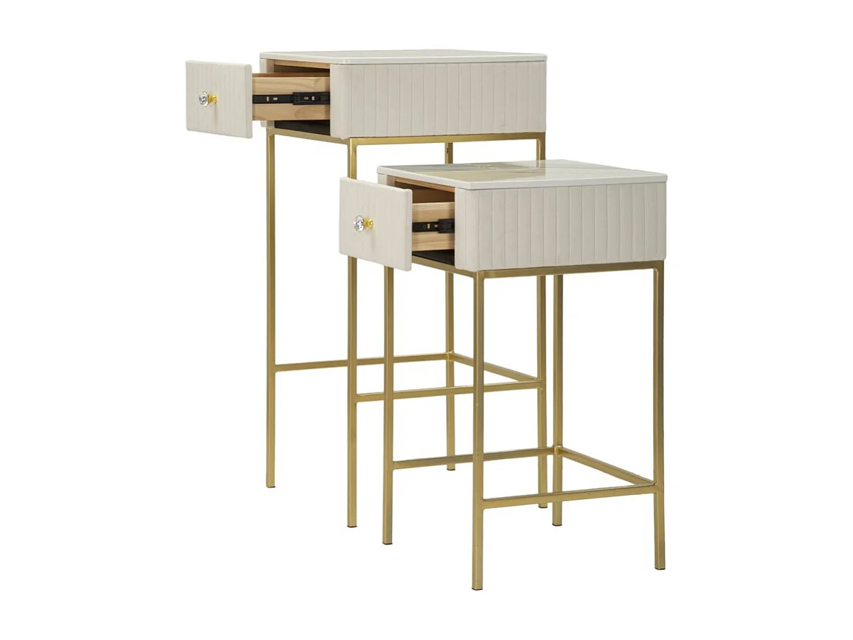 Tables hautes carrées, lot de 2, en velours crème, ø 45x90-40x70 cm