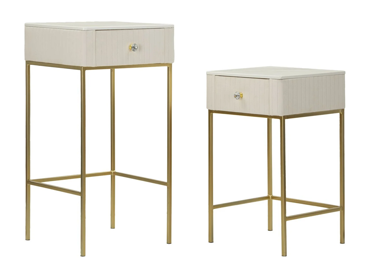 Tables hautes carrées, lot de 2, en velours crème, ø 45x90-40x70 cm