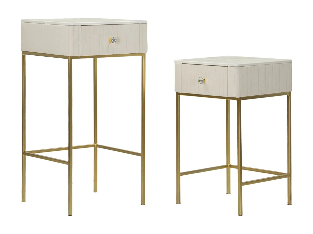 Lot de 2 Tables d'Appoint avec Tiroir "Wedding" 90cm Crème