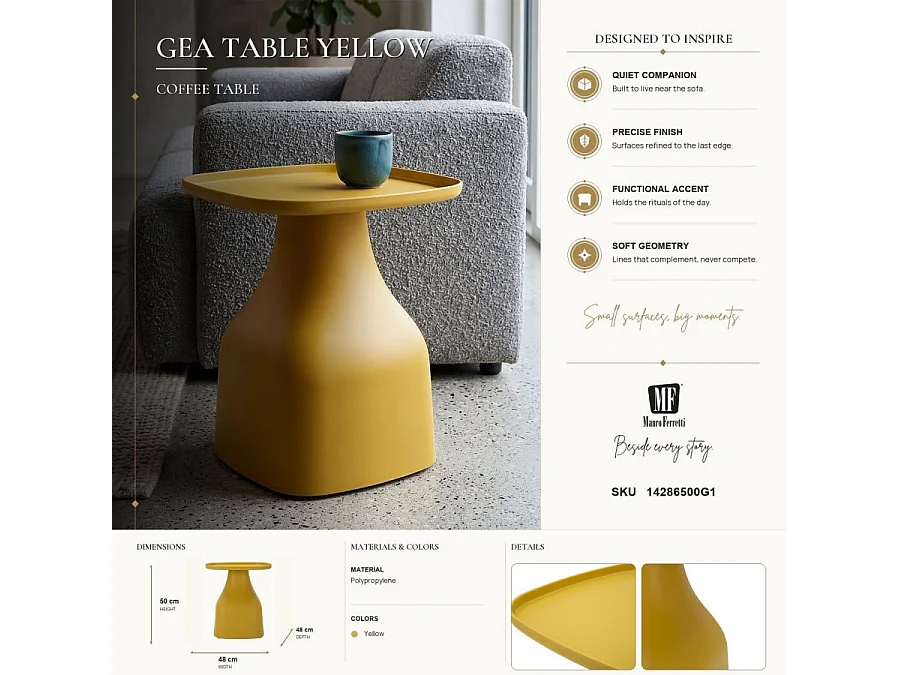 Table d'Appoint Carrée "Gea" 50cm Jaune
