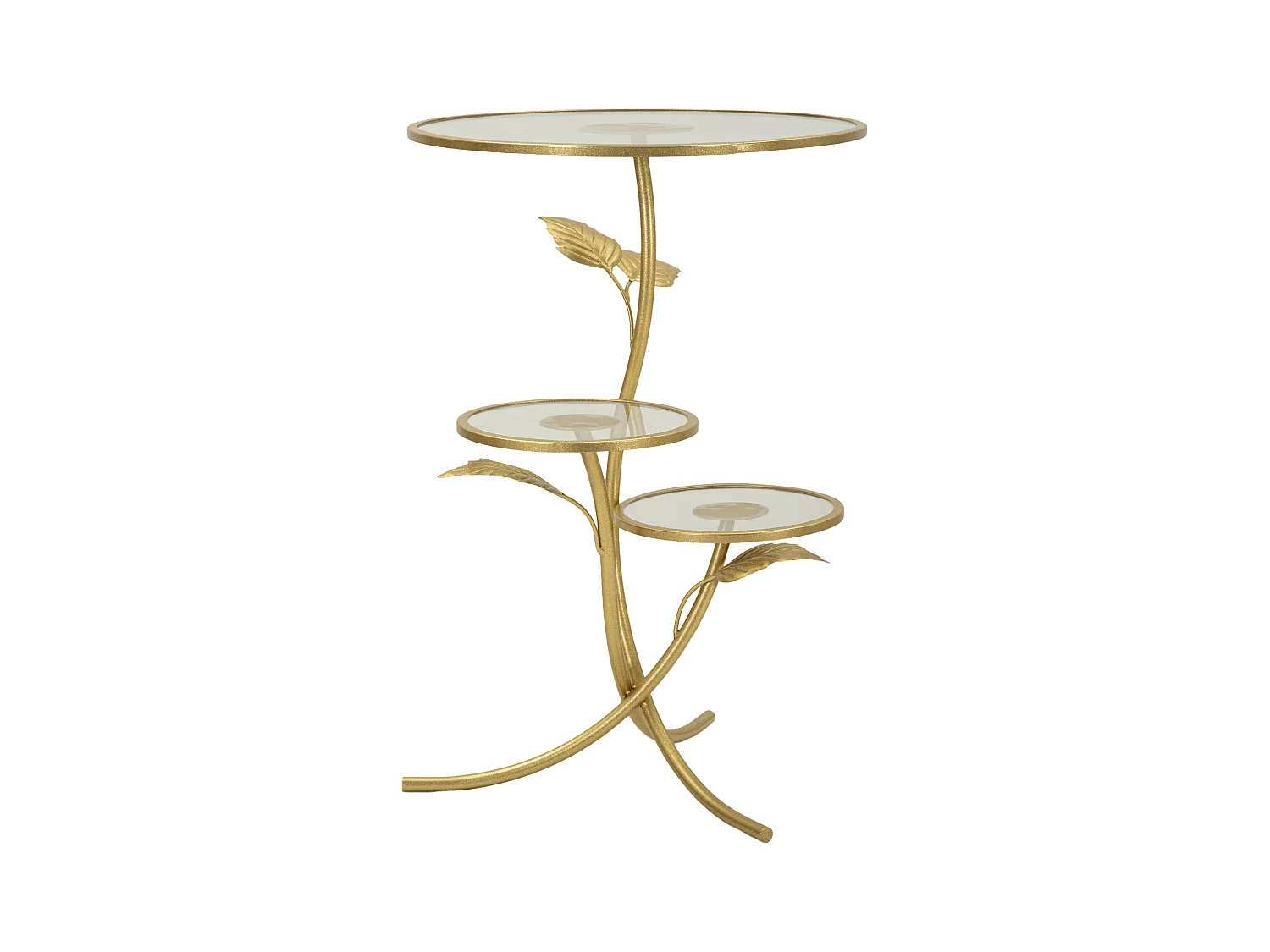 Tavolinetto con 3 ripiani in metallo dorato e vetro cm ø 54x69,5