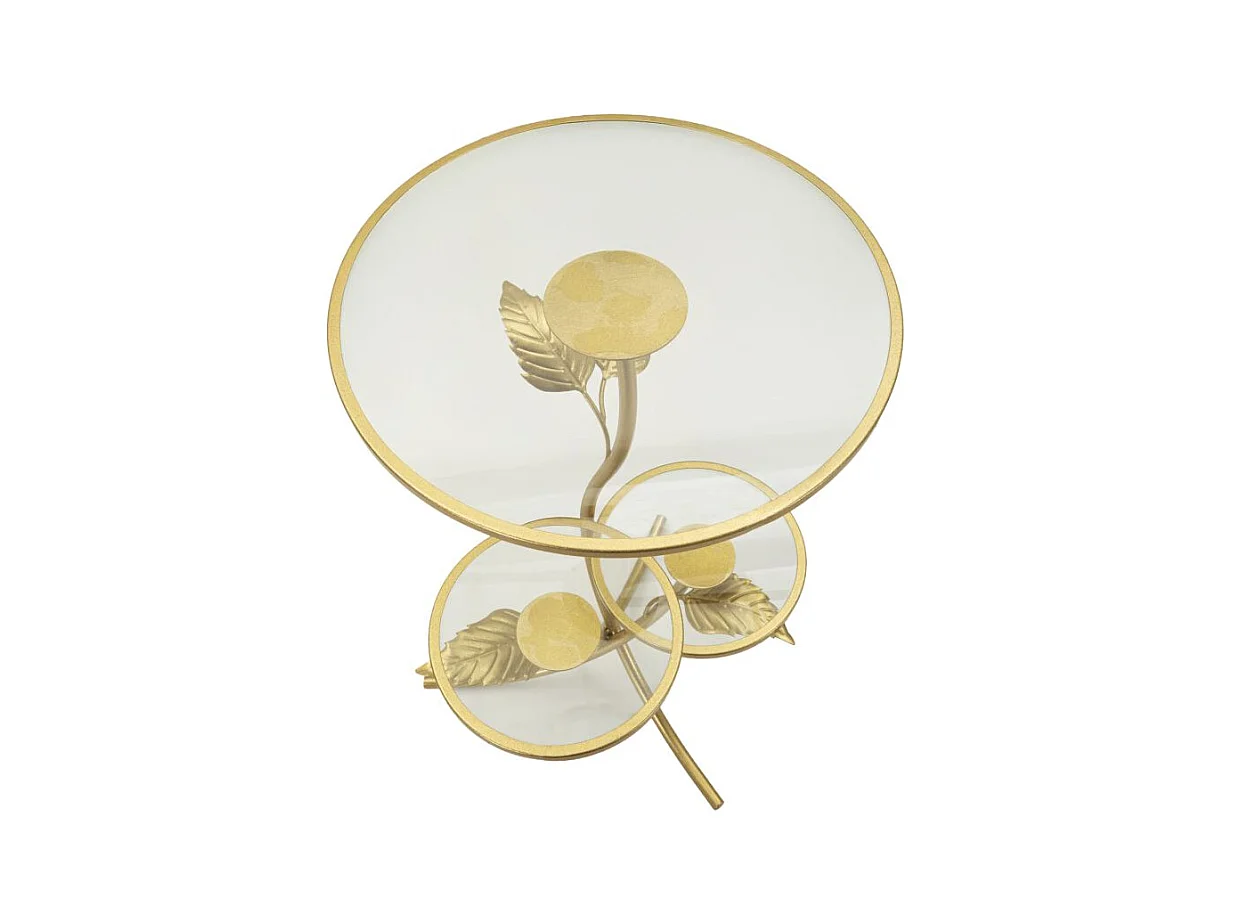 Tavolinetto con 3 ripiani in metallo dorato e vetro cm ø 54x69,5