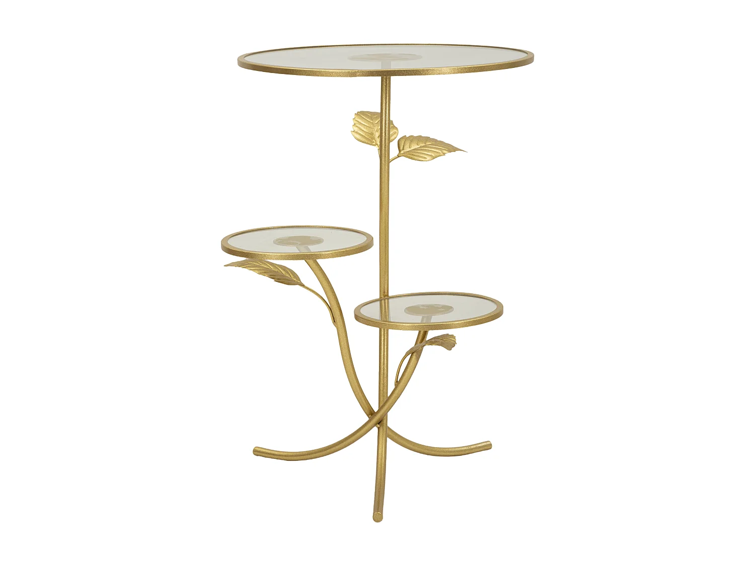 Tavolinetto con 3 ripiani in metallo dorato e vetro cm ø 54x69,5
