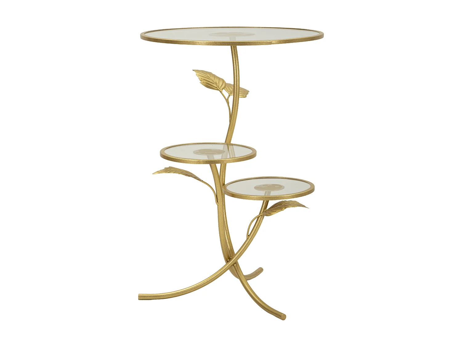 Tavolinetto con 3 ripiani in metallo dorato e vetro cm ø 54x69,5