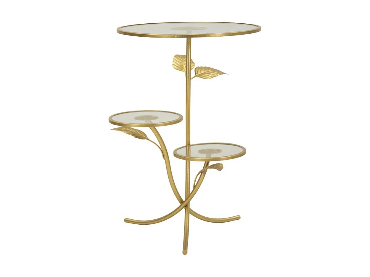 Salontafel met 3 planken in goudkleurig metaal en glas cm ø 54x69,5