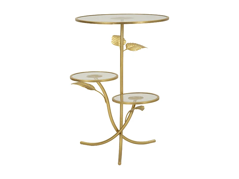 Salontafel met 3 planken in goudkleurig metaal en glas cm ø 54x69,5