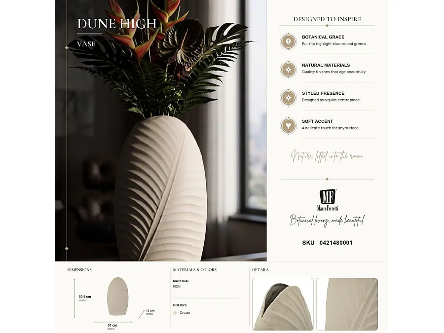 Vase Design "Dune" 53cm Crème