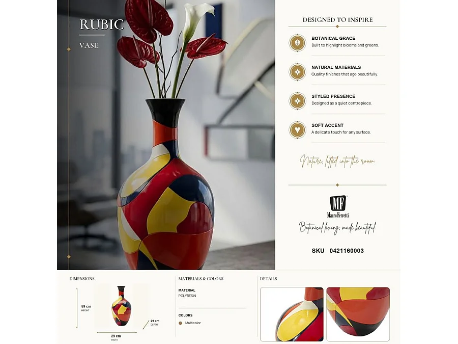 Vase Déco en Résine "Rubic" 59cm Multicolore